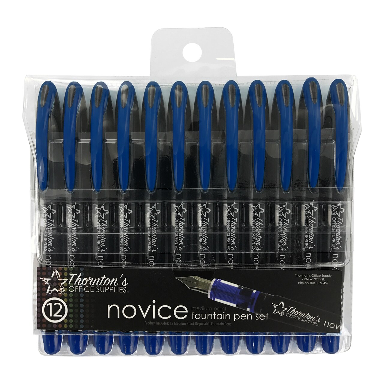 Thornton's Office Supplies Novice Disposable Fountain Pens, Pack of 12